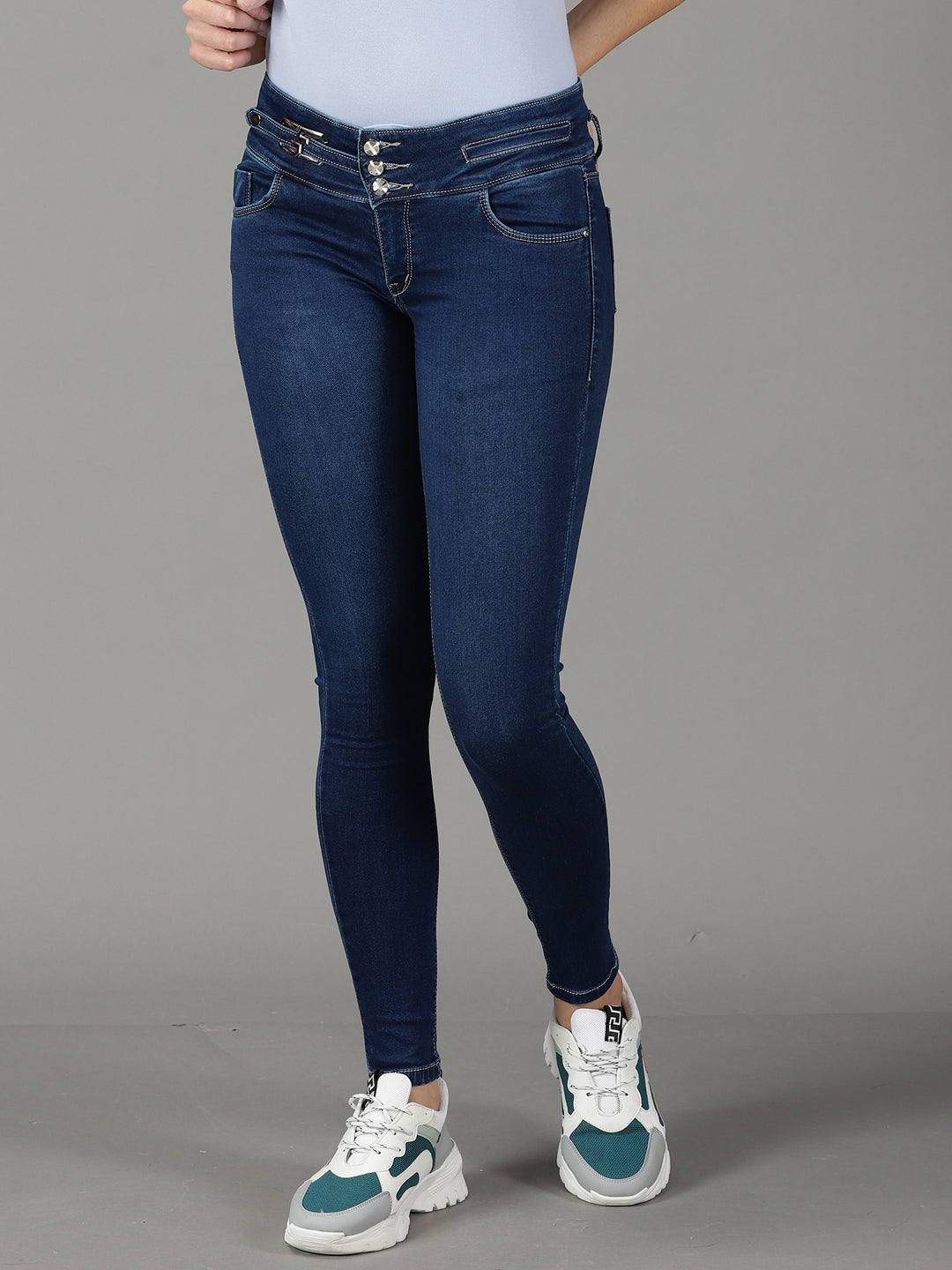 Women's Navy Blue Solid Skinny Fit Denim Jeans