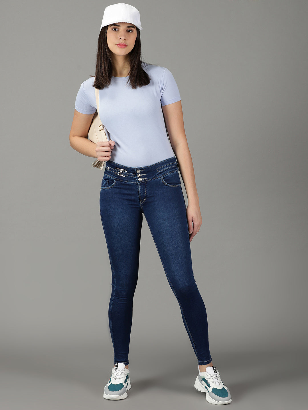 Women's Navy Blue Solid Skinny Fit Denim Jeans