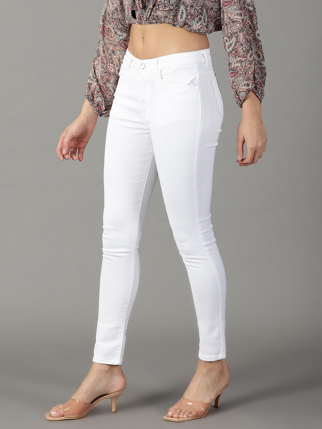 Women's White Solid Fit Denim Jeans