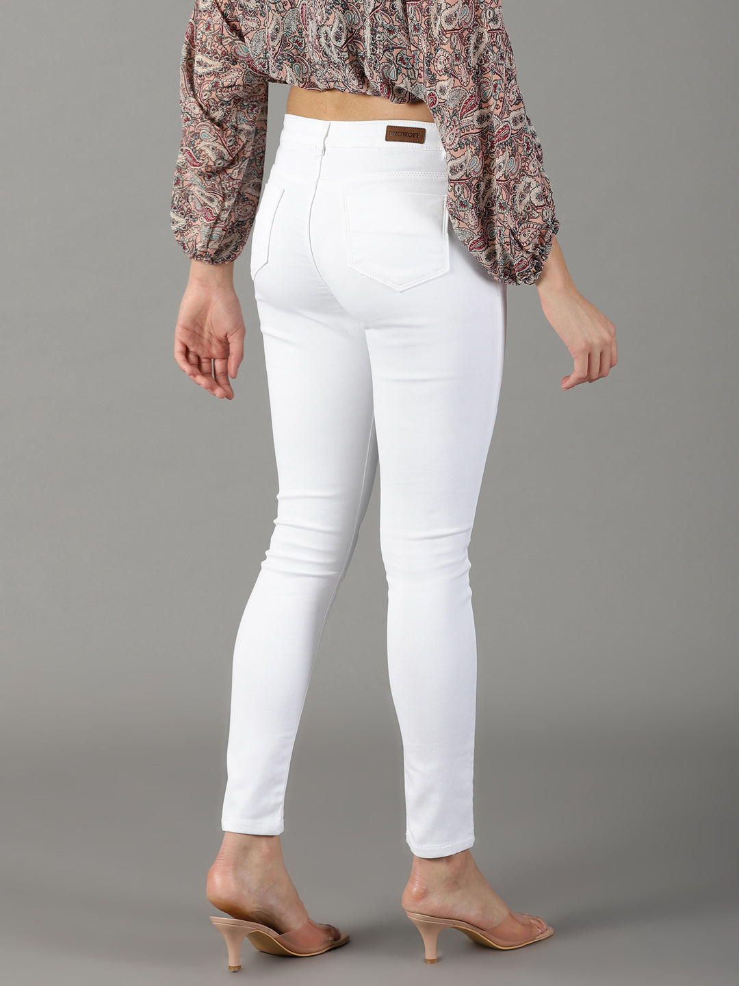 Women's White Solid Fit Denim Jeans