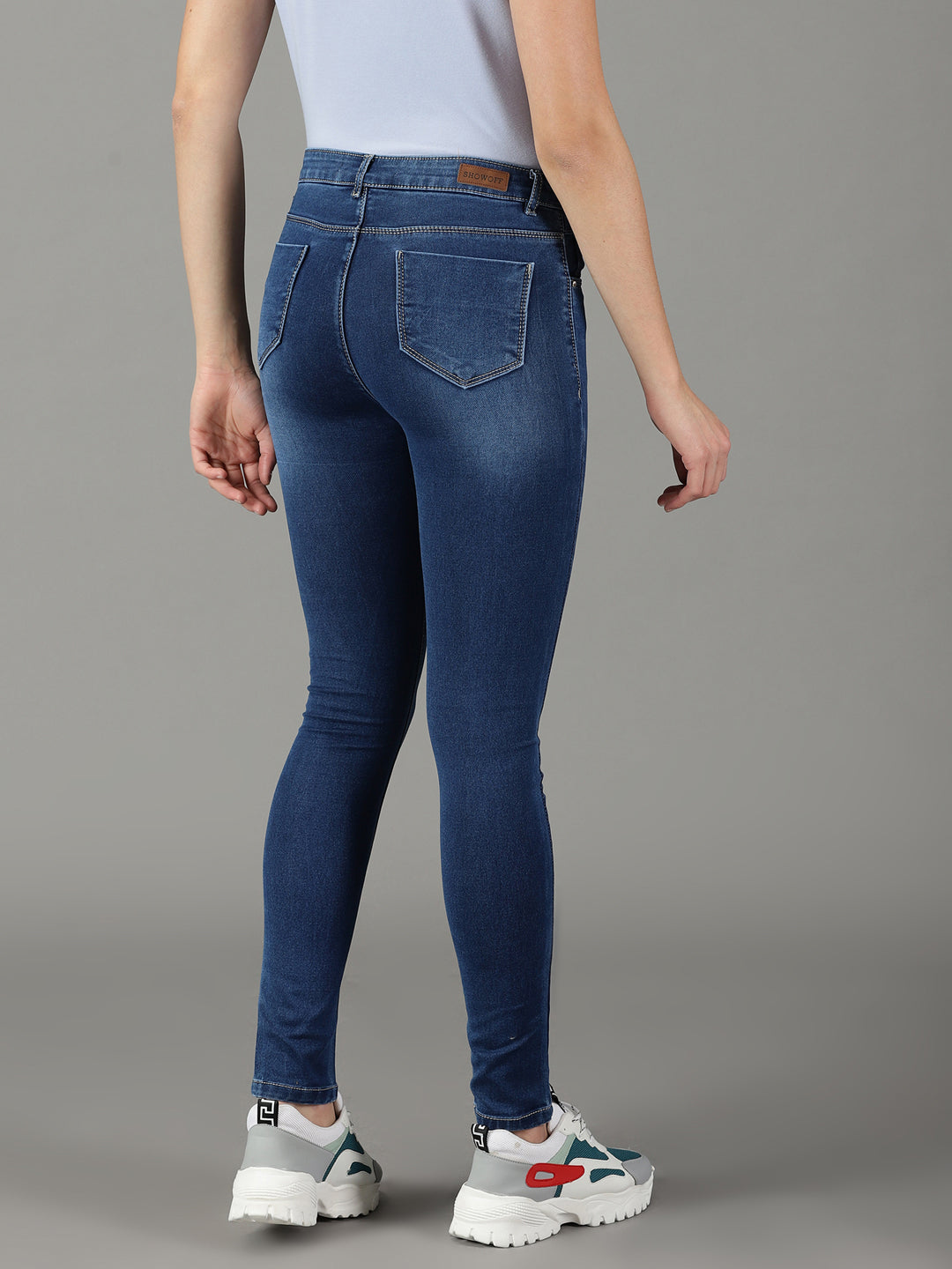 Women's Navy Blue Solid Slim Fit Denim Jeans