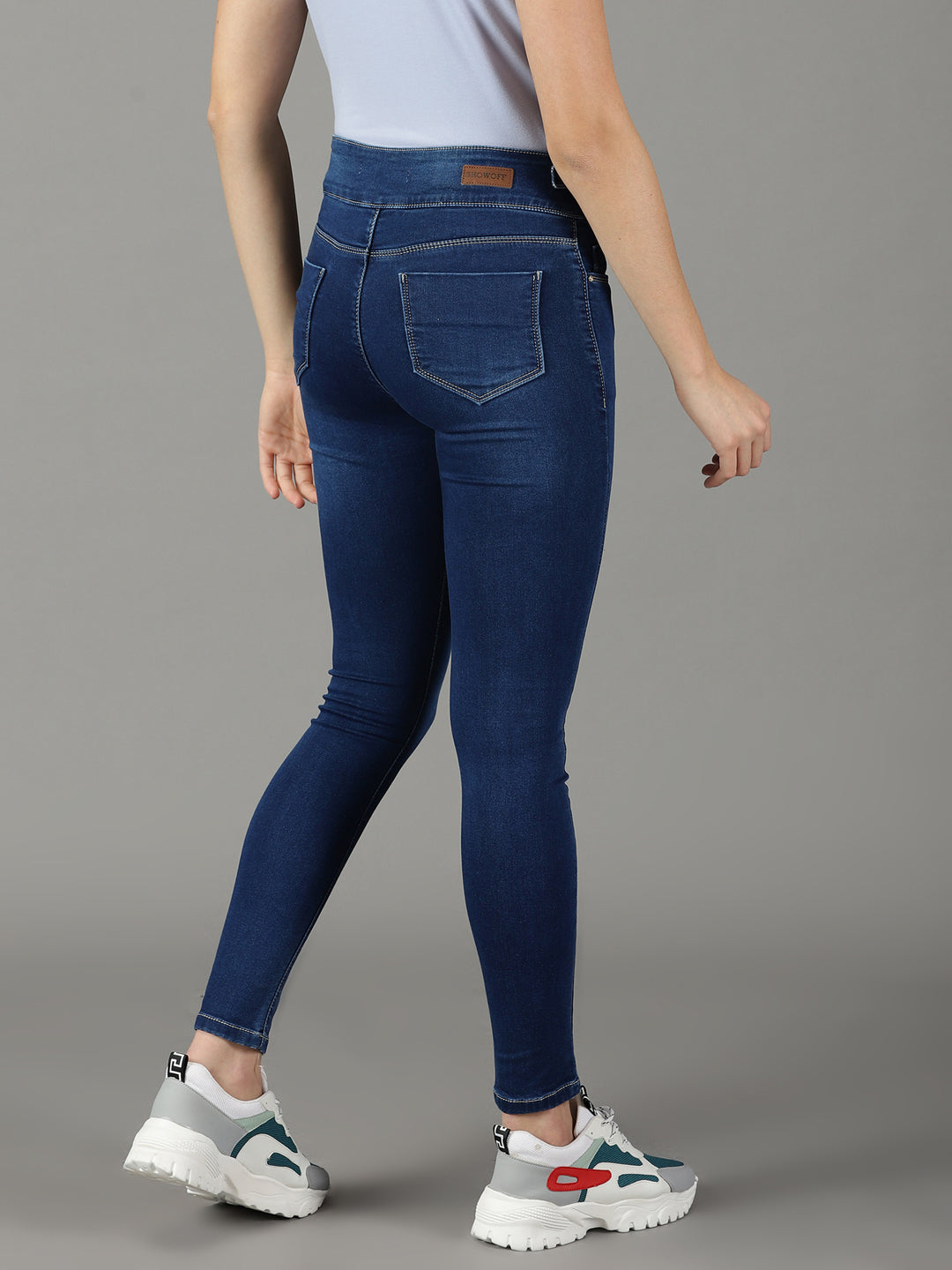 Women's Navy Blue Solid Slim Fit Denim Jeans