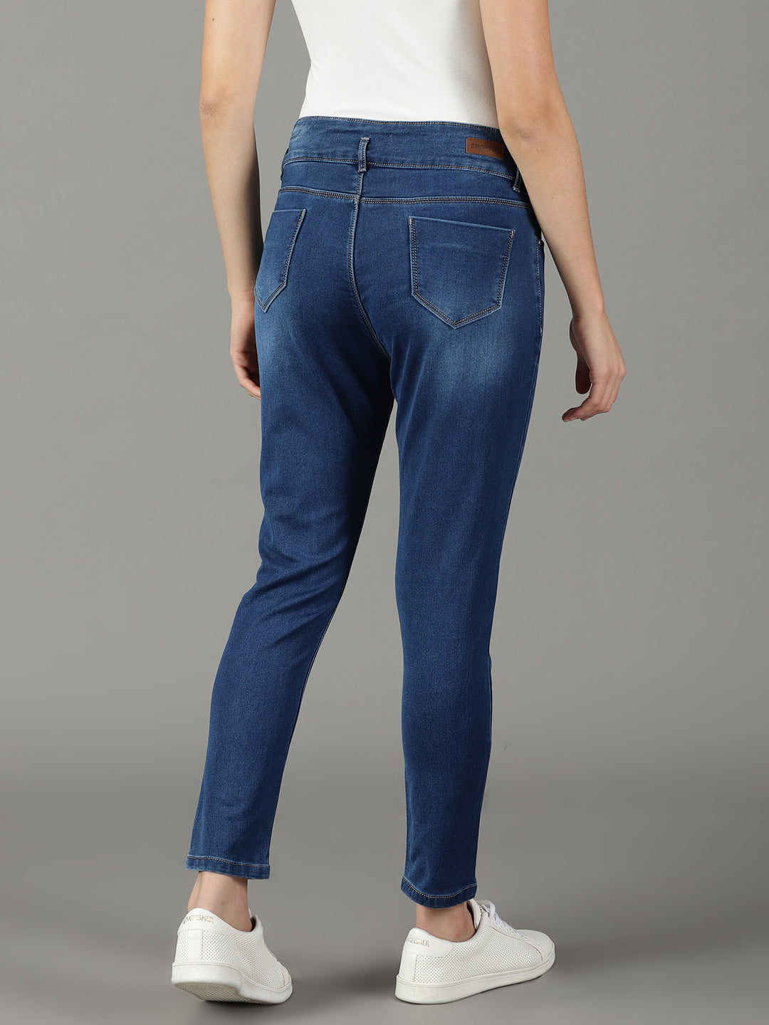 Women's Navy Blue Solid Slim Fit Denim Jeans