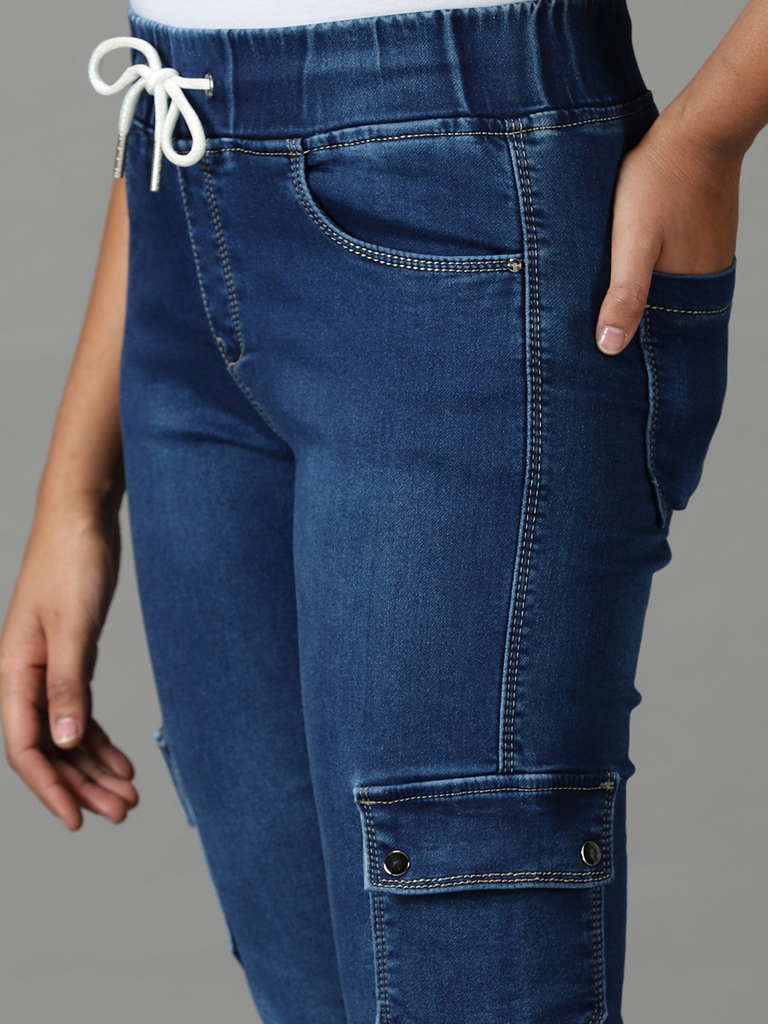 Women's Navy Blue Jogger High-Rise Light Fade Stretchable Cotton Jeans