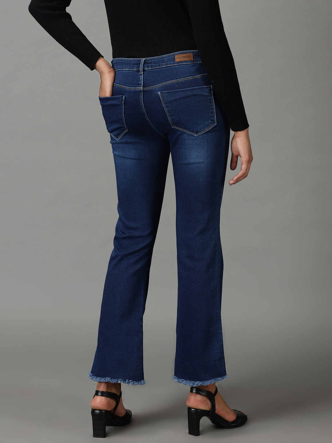 Women's Navy Blue Solid Bootcut Denim Jeans