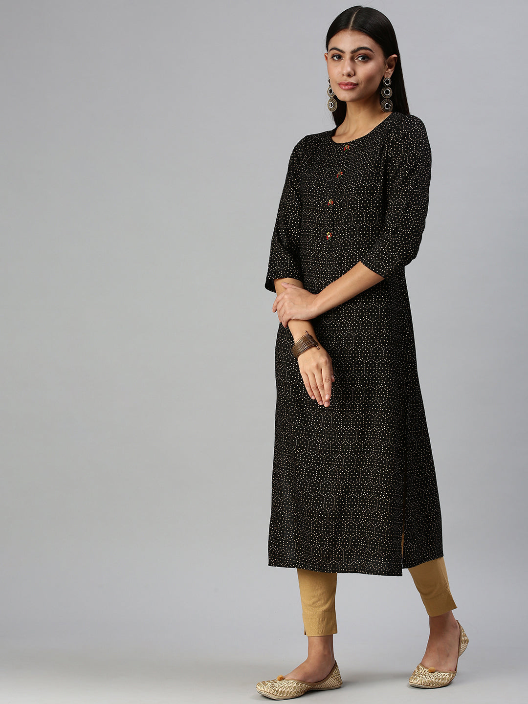 Women's Black Printed Straight Kurta