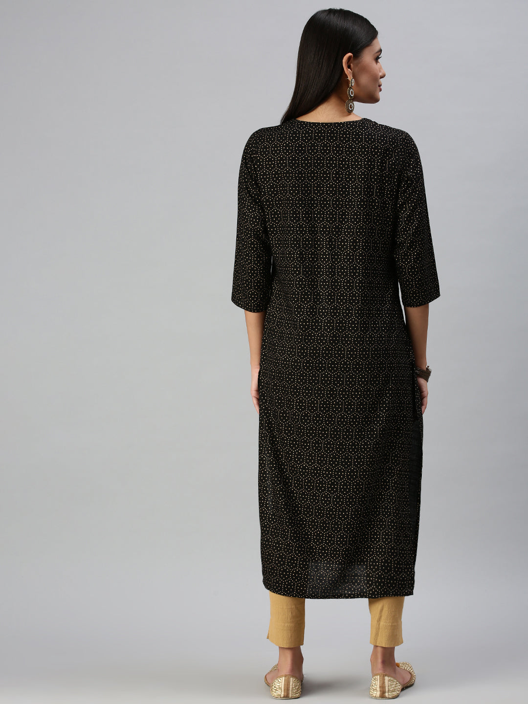 Women's Black Printed Straight Kurta