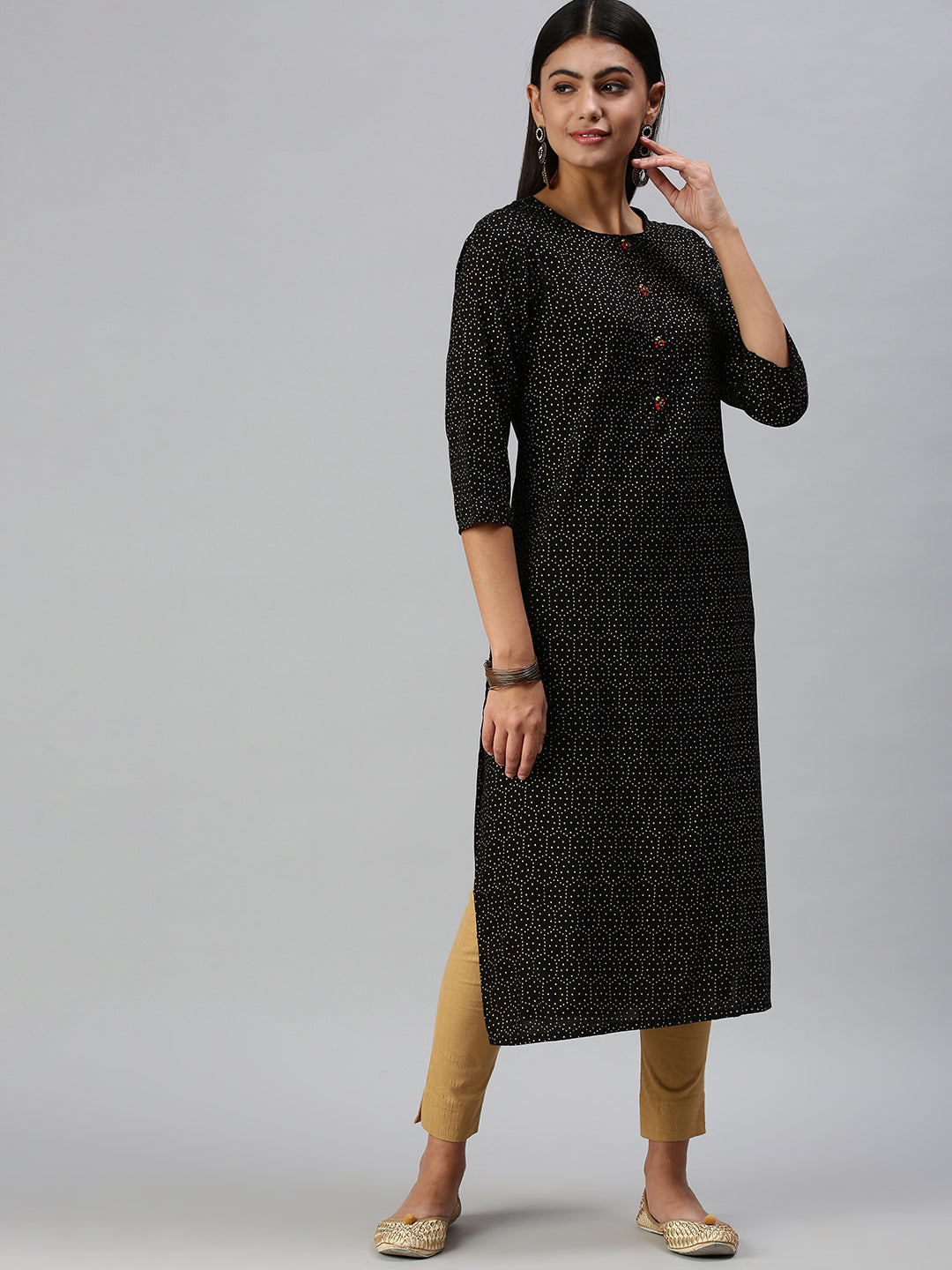 Women's Black Printed Straight Kurta