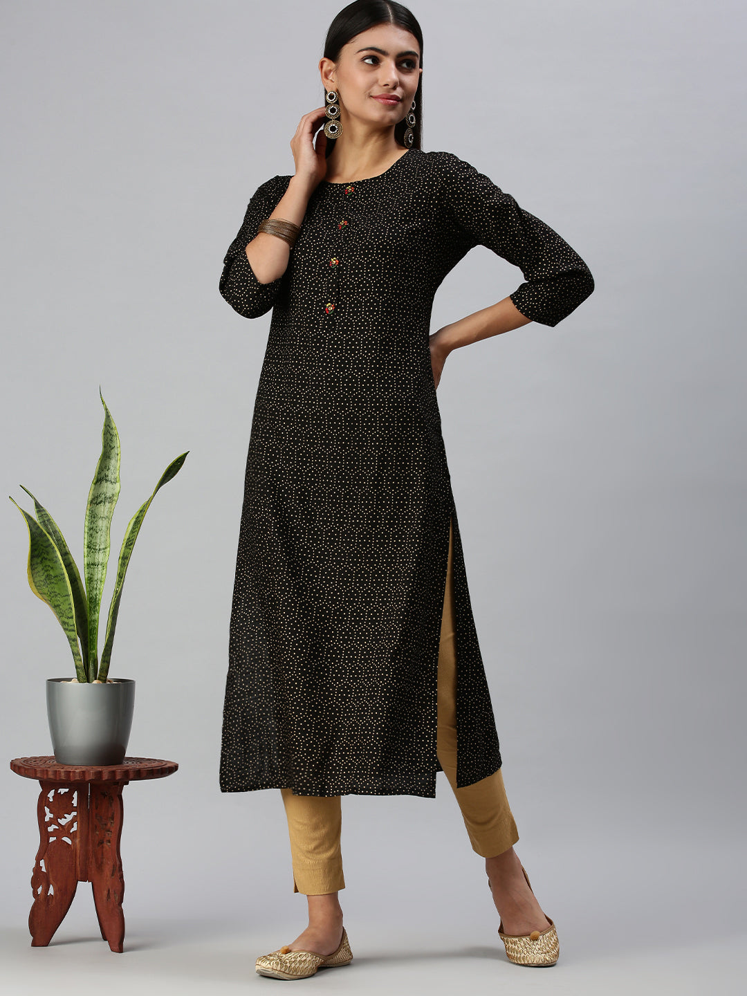 Women's Black Printed Straight Kurta