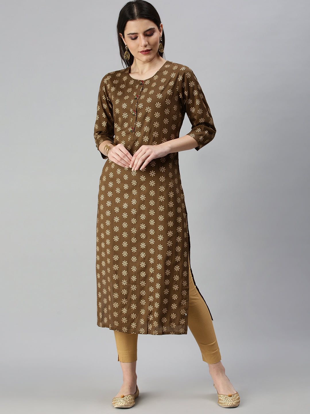 Women's Green Printed Straight Kurta