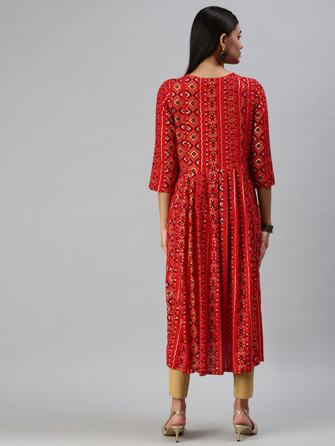 Women's Red Printed Straight Kurta