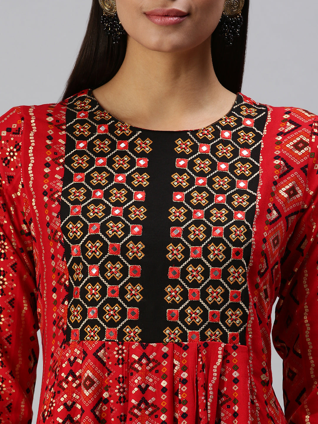 Women's Red Printed Straight Kurta