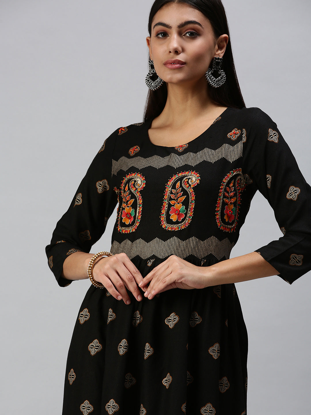 Women's Black Printed Straight Kurta