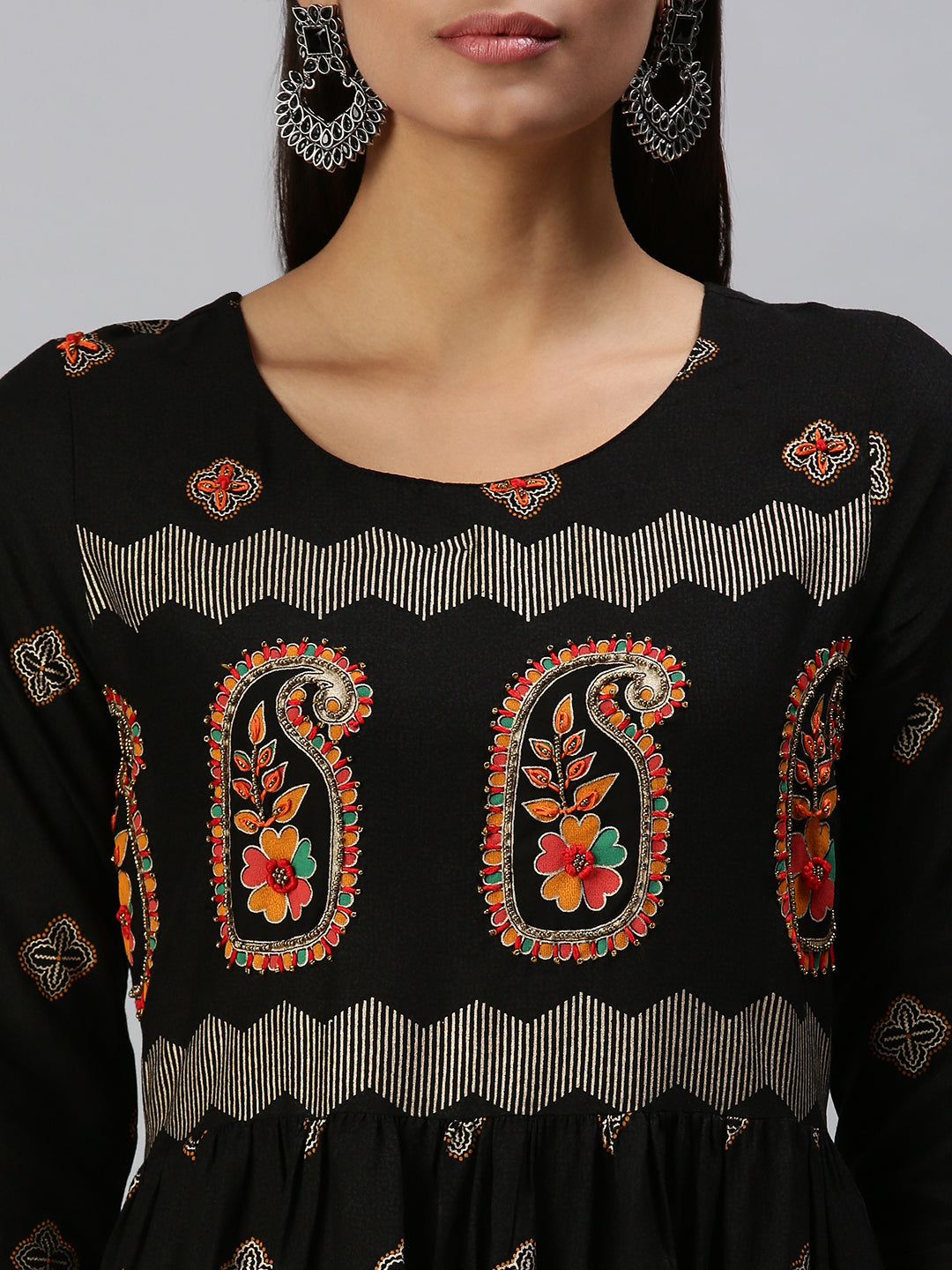 Women's Black Printed Straight Kurta