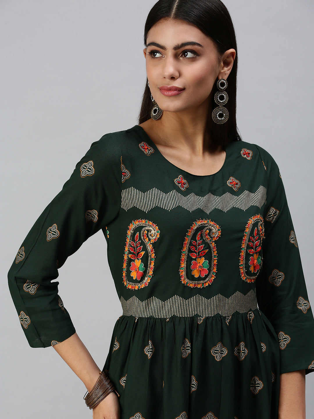 Women's Green Printed Straight Kurta