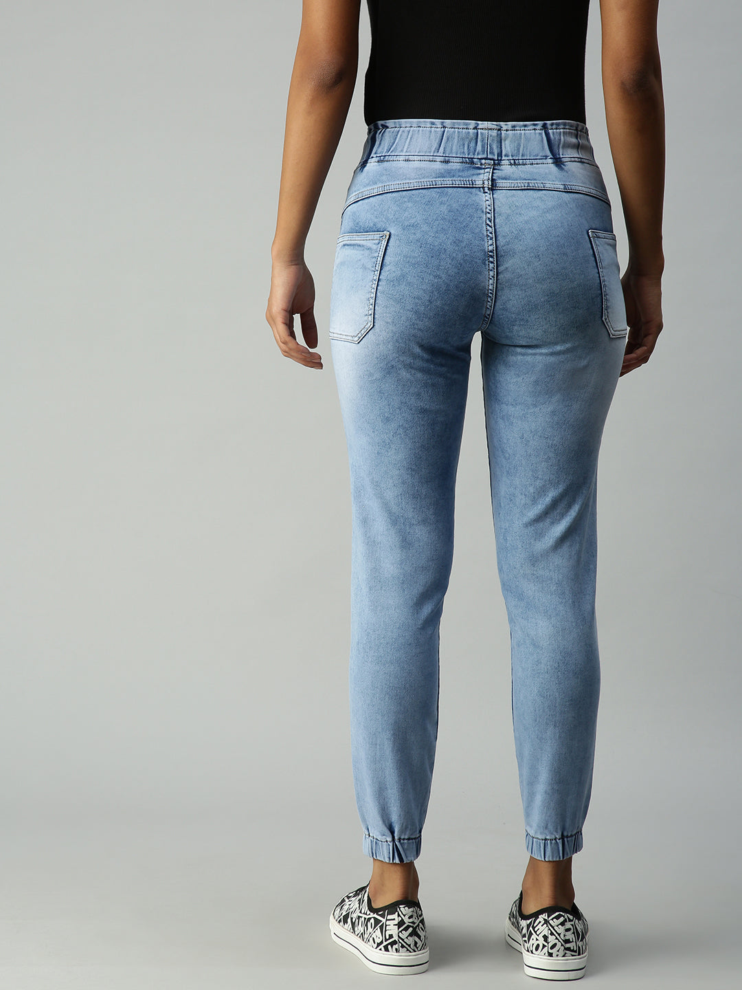 Women's Blue Solid Jogger Denim Jeans