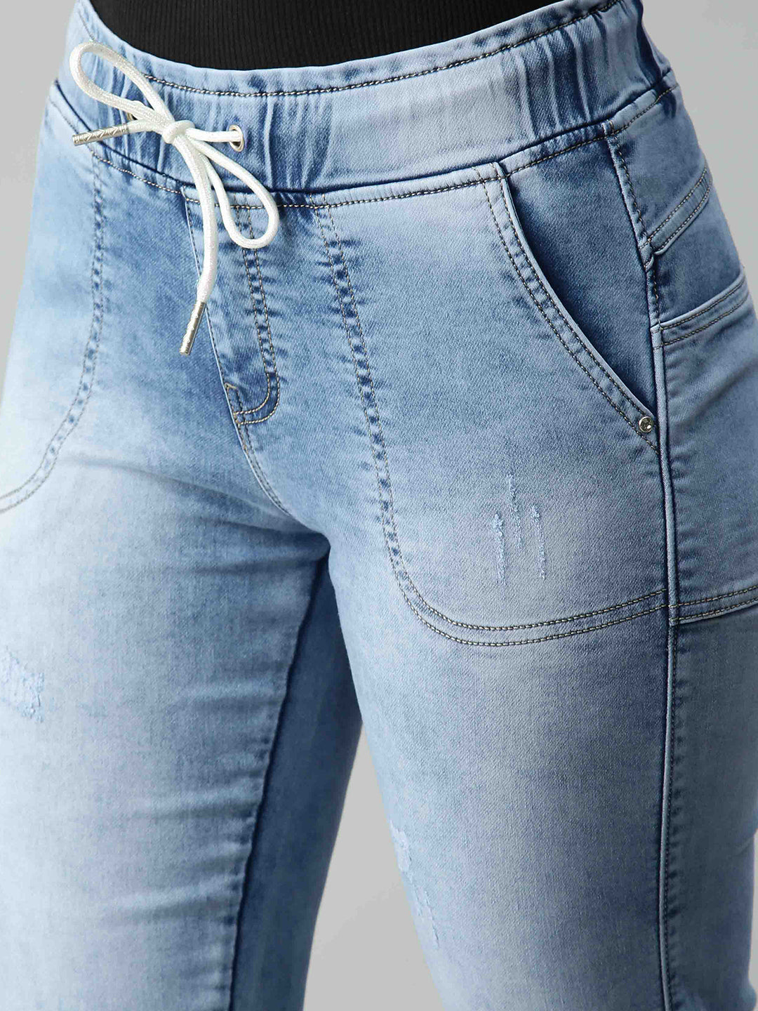 Women's Blue Solid Jogger Denim Jeans