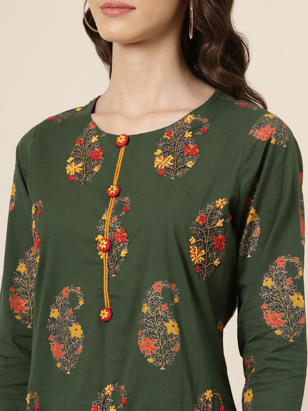 Women Green Floral Kurta Set