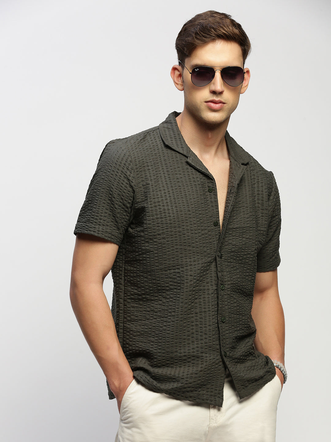 Men Green Solid Shirt