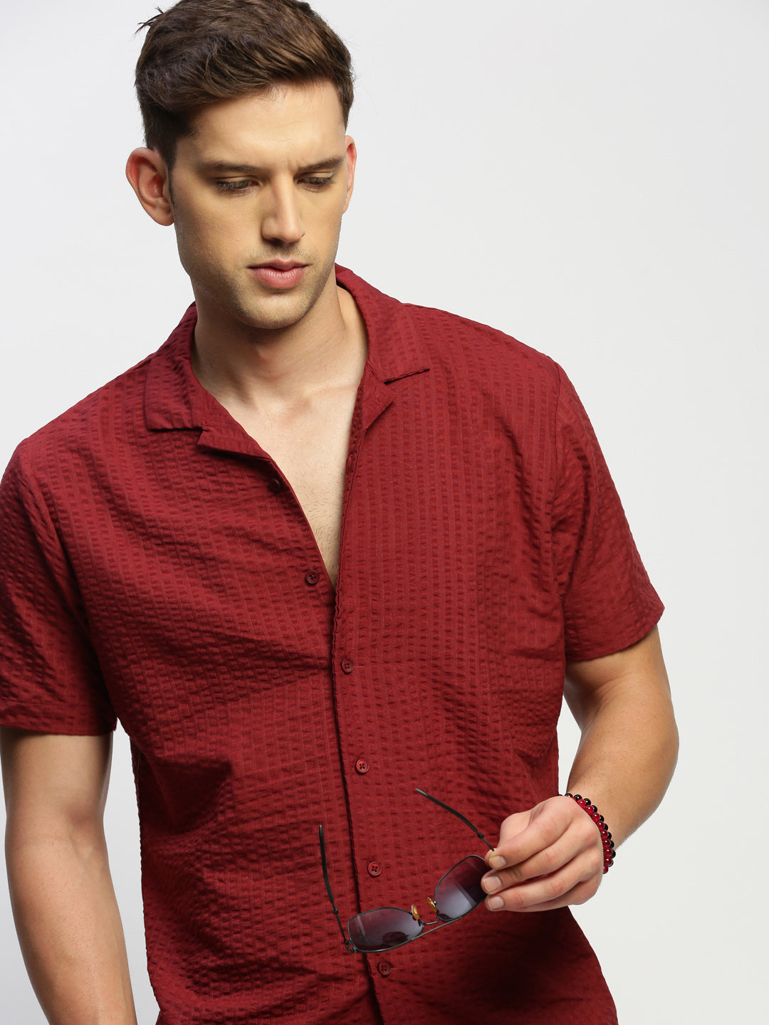 Men Maroon Solid Shirt