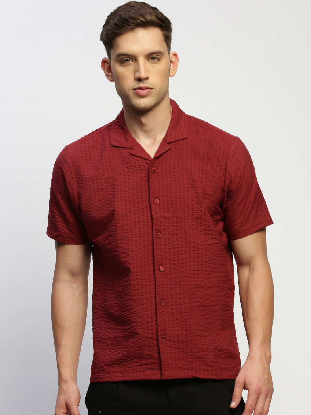 Men Maroon Solid Shirt