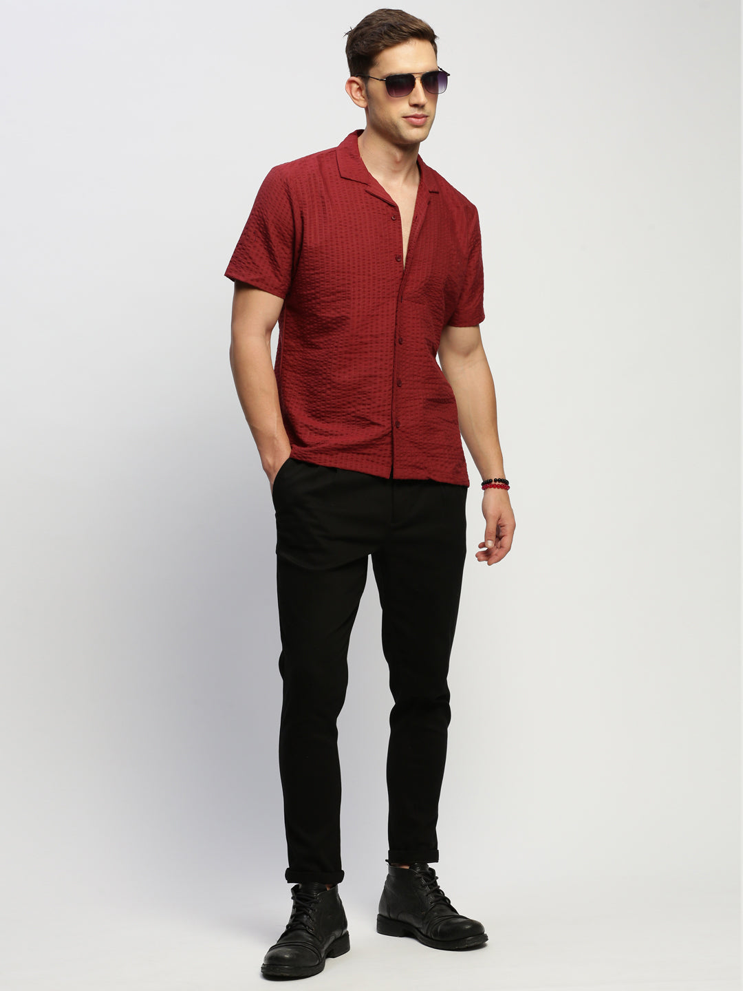 Men Maroon Solid Shirt