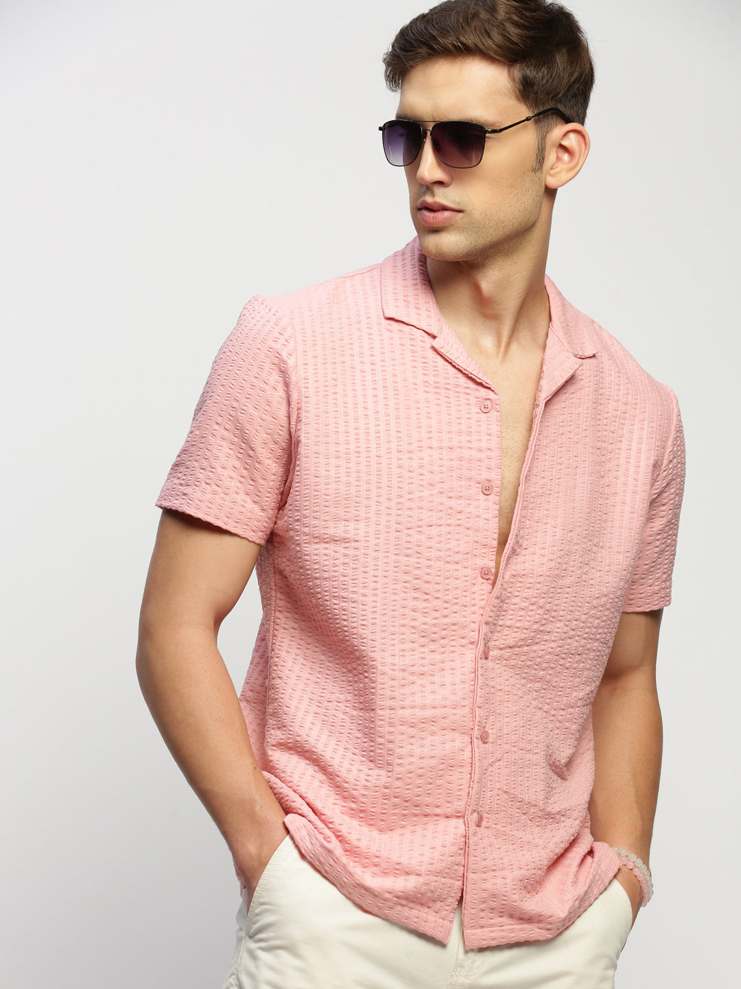 Men Peach Solid Shirt