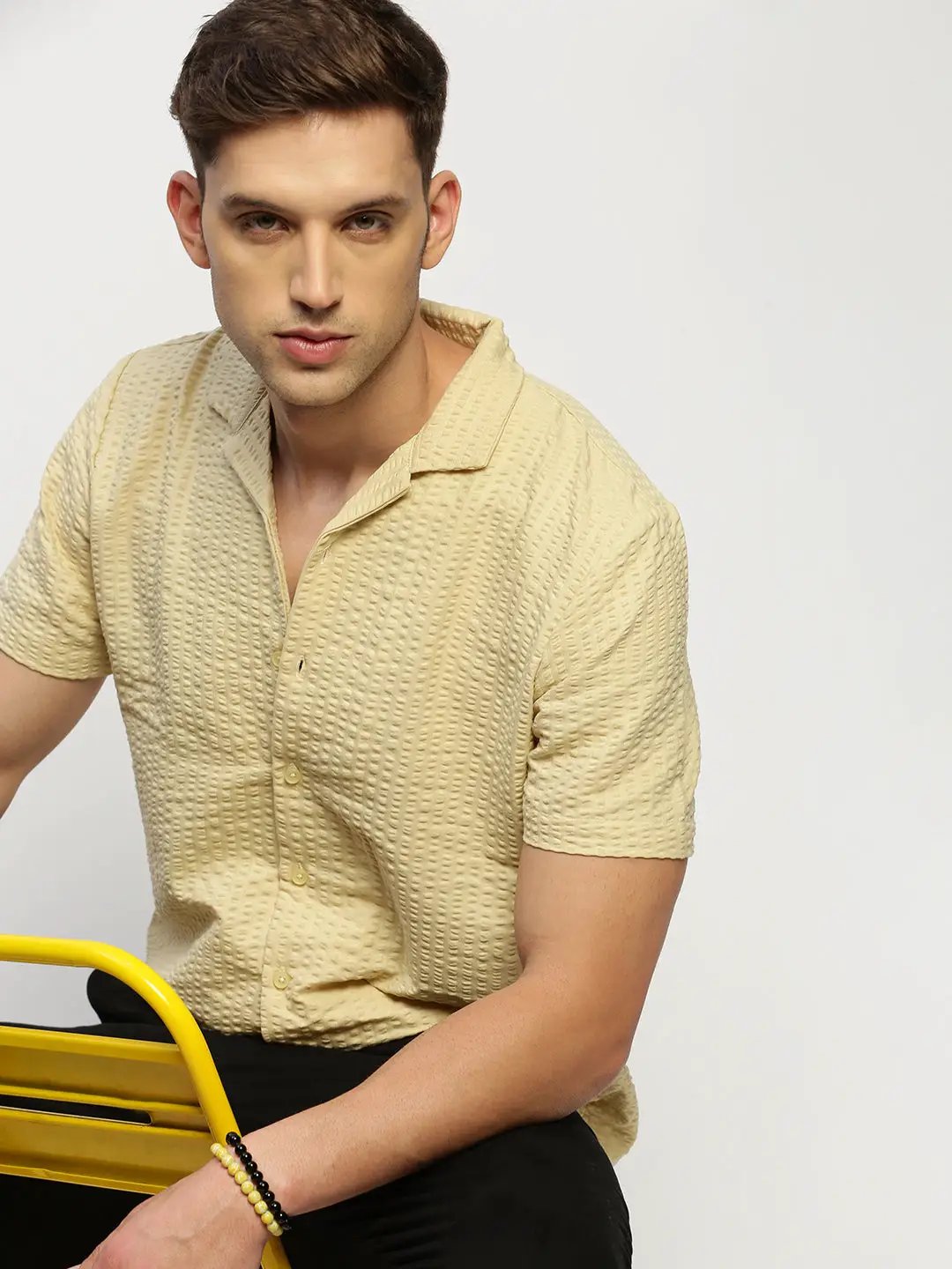 Men's Cream Solid Shirt