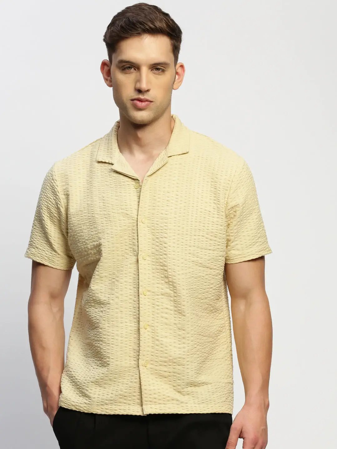 Men's Cream Solid Shirt