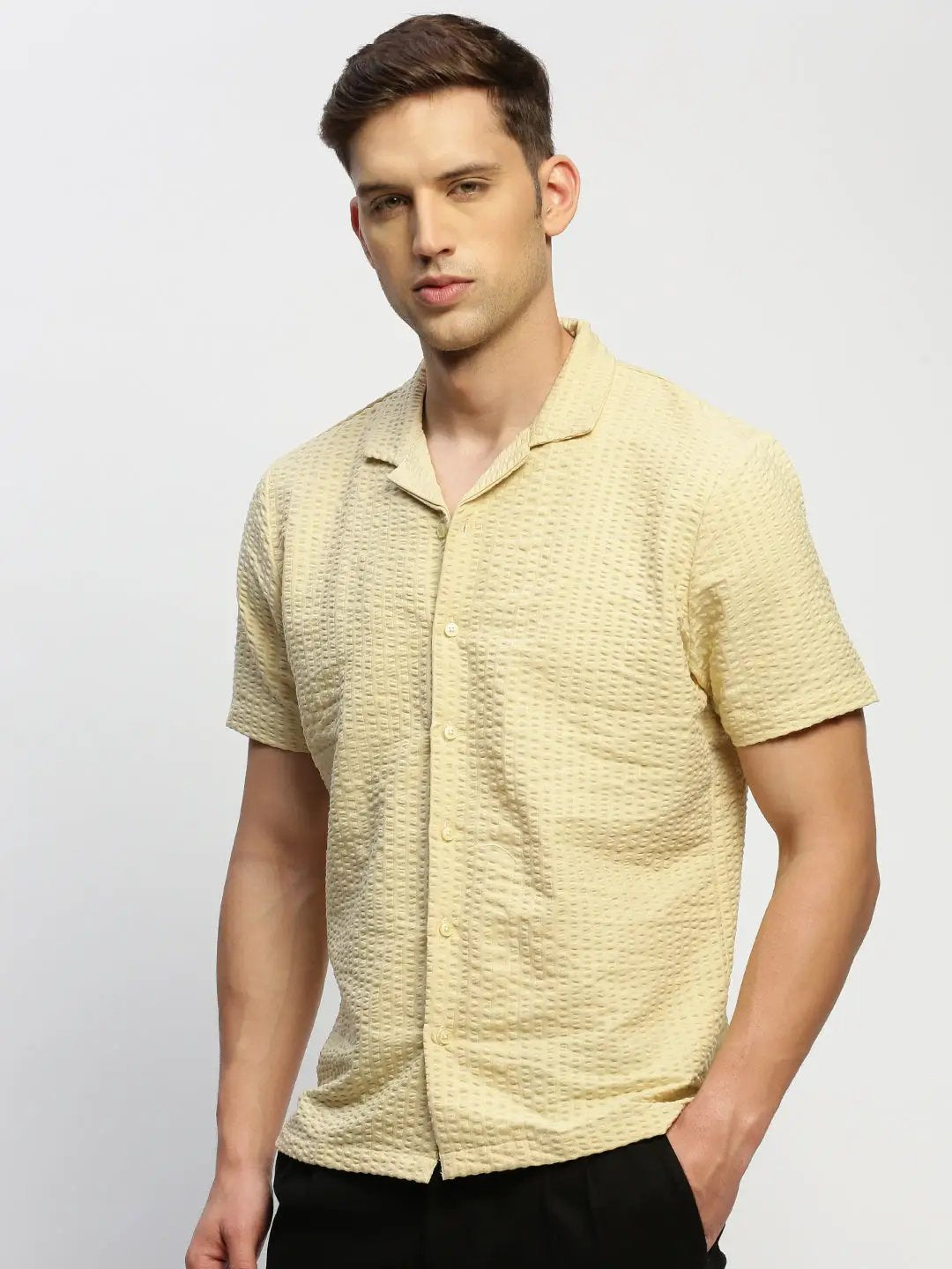 Men's Cream Solid Shirt