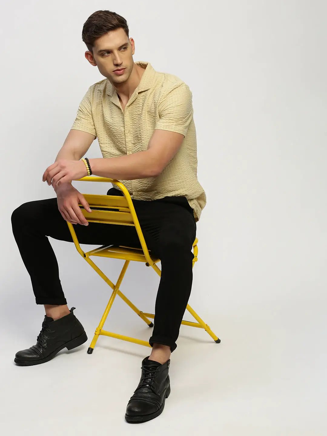 Men's Cream Solid Shirt