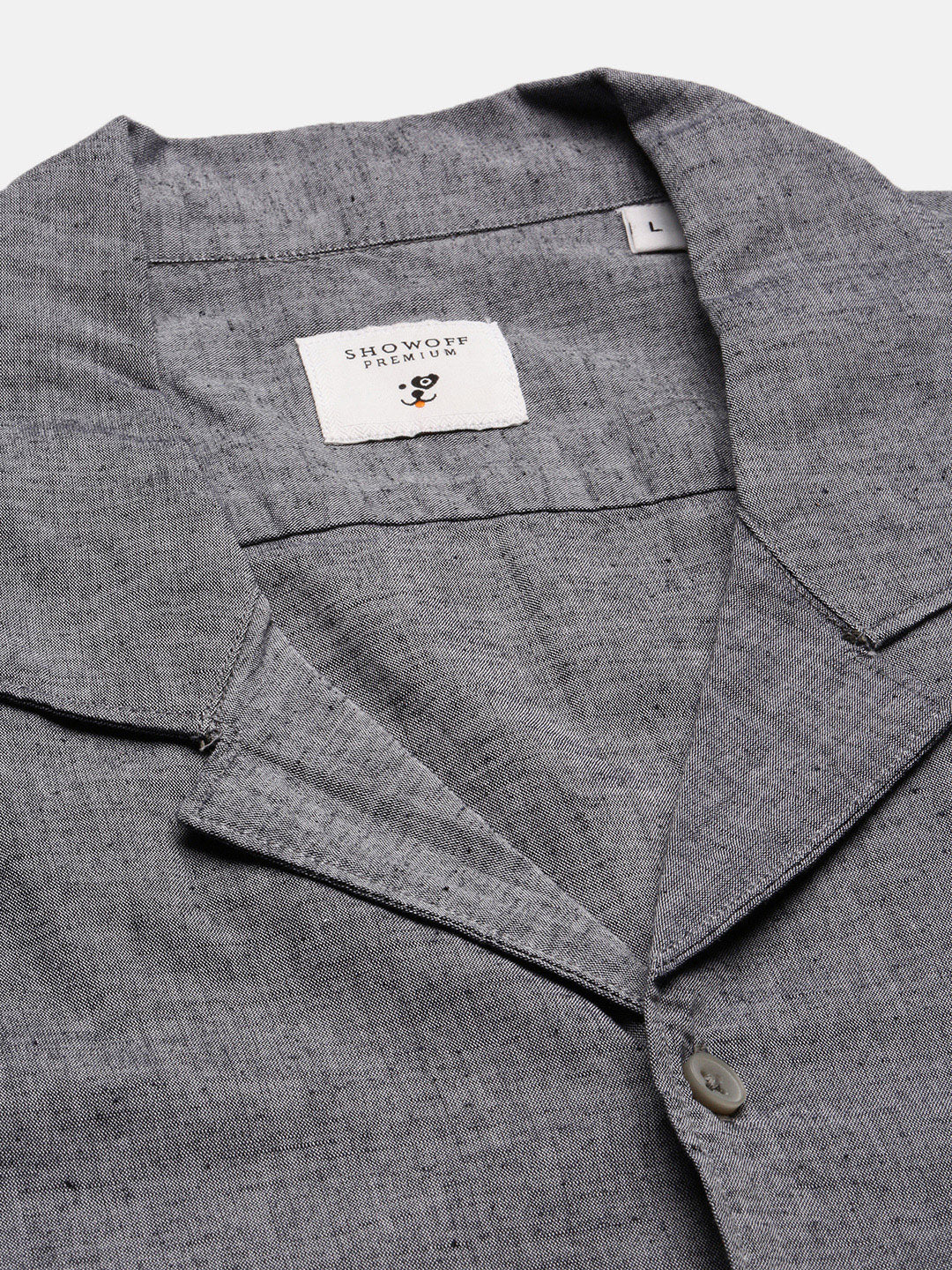Men's Cuban Collar Solid Grey Casual Shirt