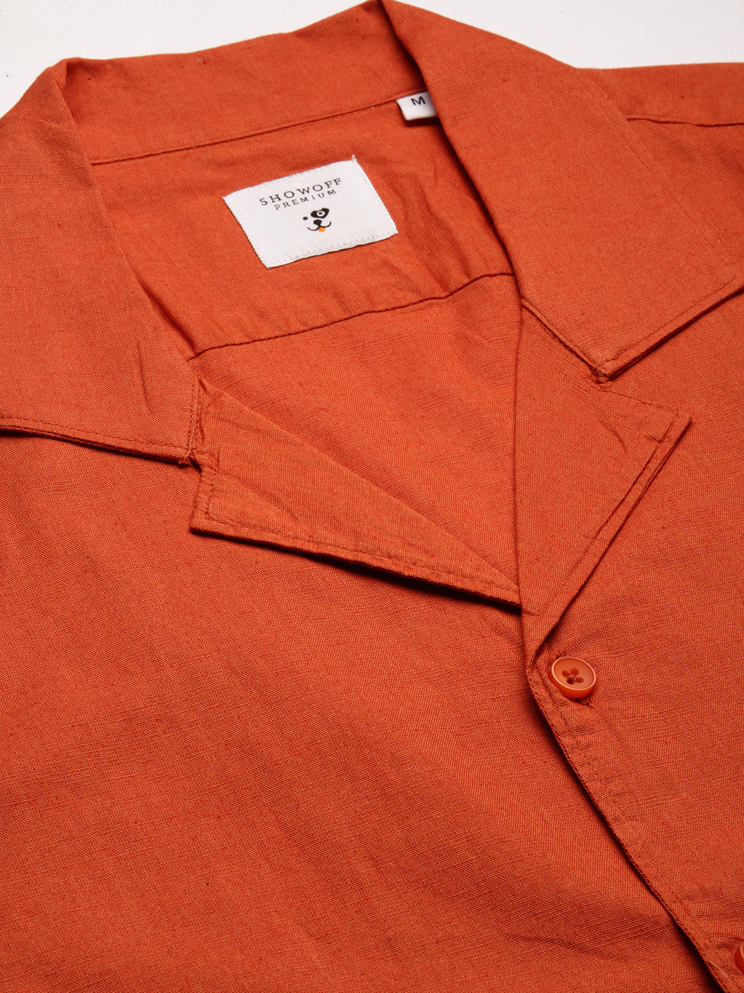 Men's Cuban Collar Solid Orange Casual Shirt