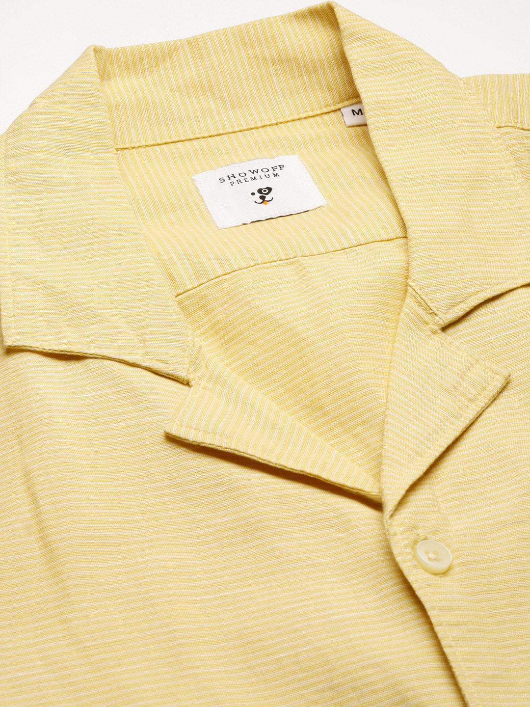 Men's Cuban Collar Horizontal Stripes Yellow Casual Shirt