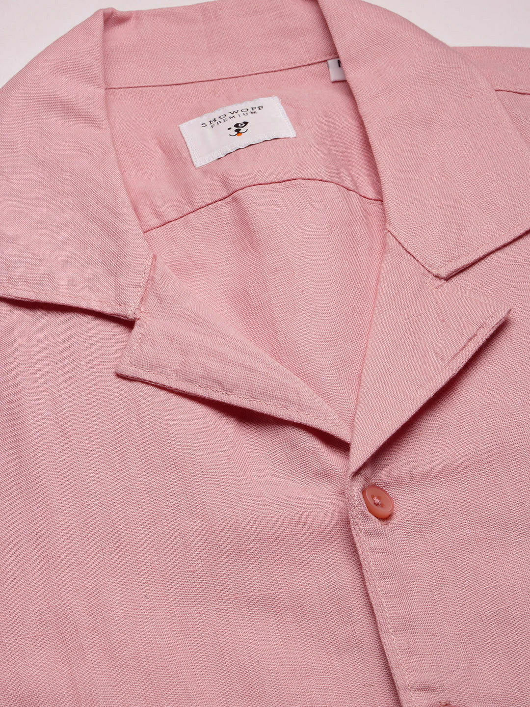Men's Cuban Collar Solid Pink Cotton Casual Shirt