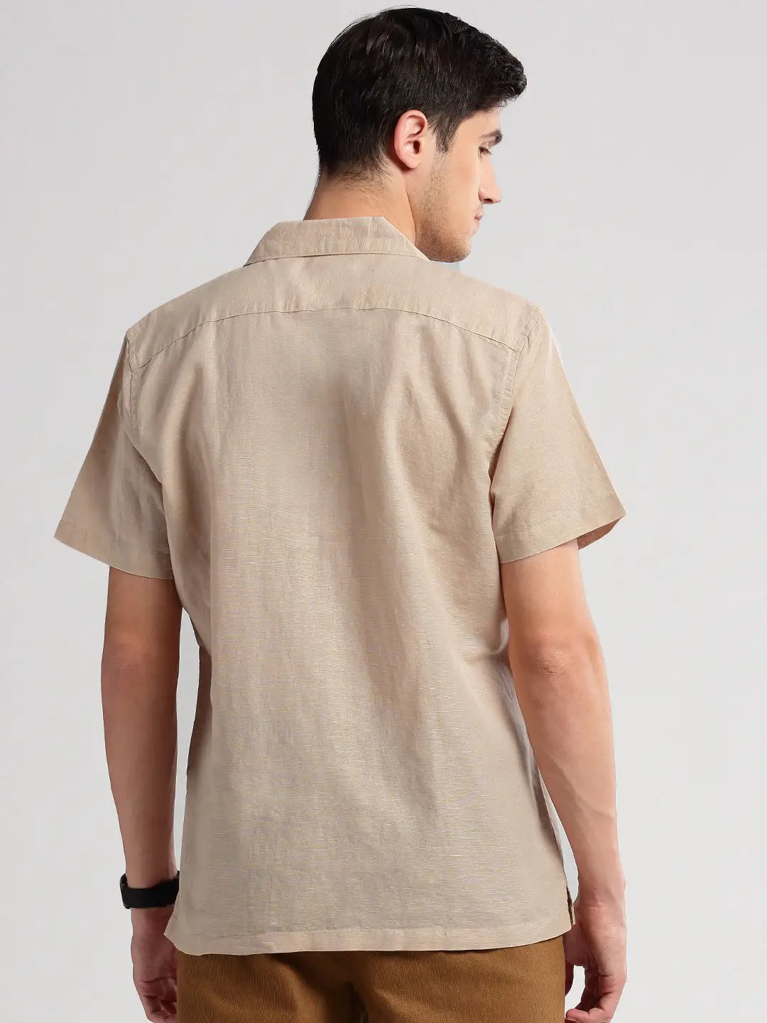 Men's Cuban Collar Solid Beige Casual Shirt - from SHOWOFFFF