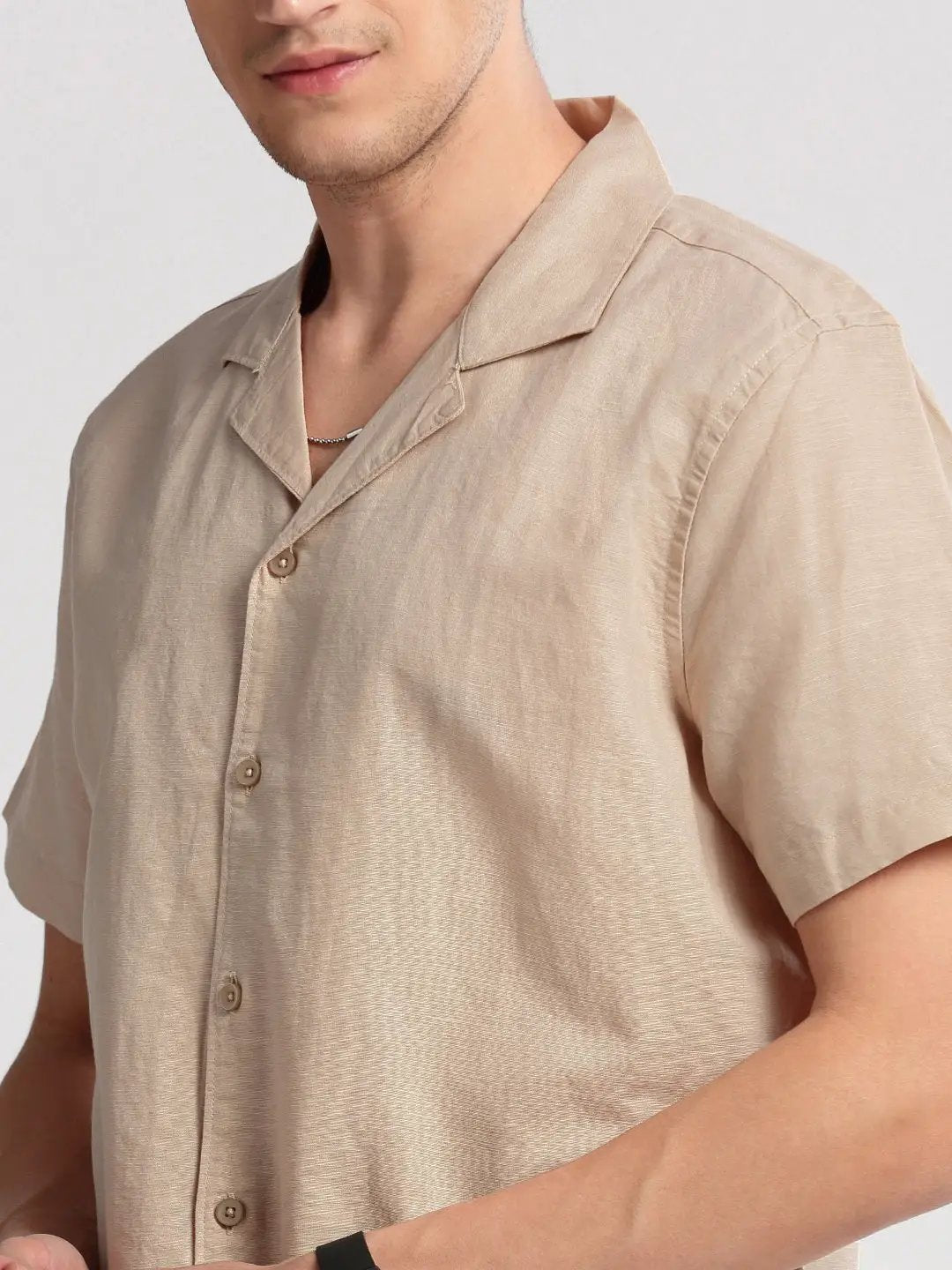 Men's Cuban Collar Solid Beige Casual Shirt - from SHOWOFFFF