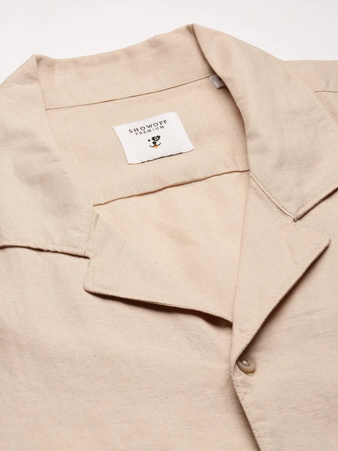 Men's Cuban Collar Solid Beige Casual Shirt - from SHOWOFFFF
