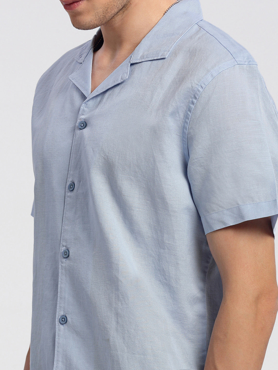 Men's Cuban Collar Solid Blue Relaxed Fit Shirt