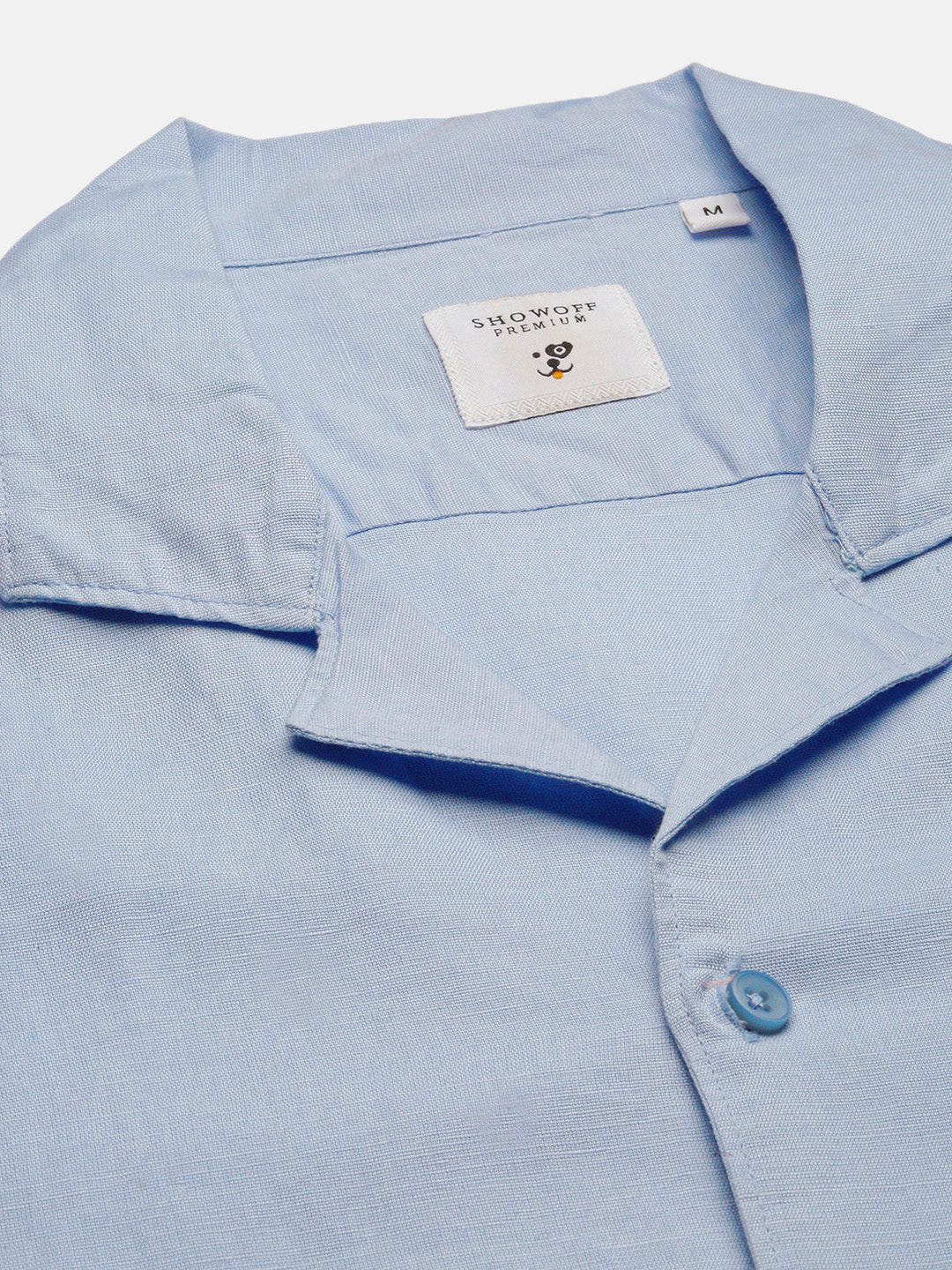 Men's Cuban Collar Solid Blue Relaxed Fit Shirt