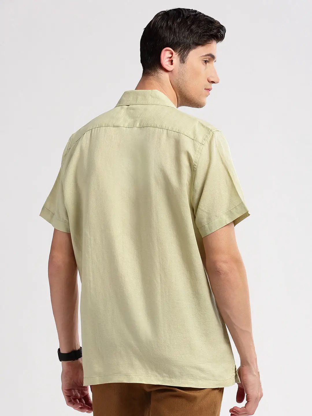 Men's Cuban Collar Solid Green Casual Shirt - from SHOWOFFFF