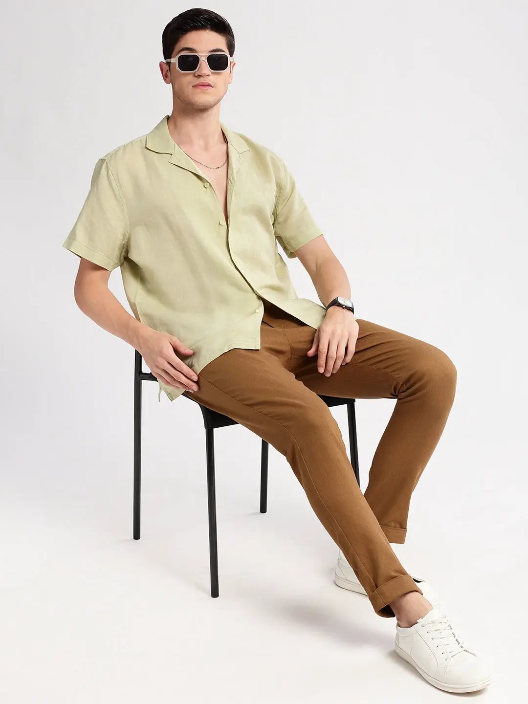 Men's Cuban Collar Solid Green Casual Shirt - from SHOWOFFFF