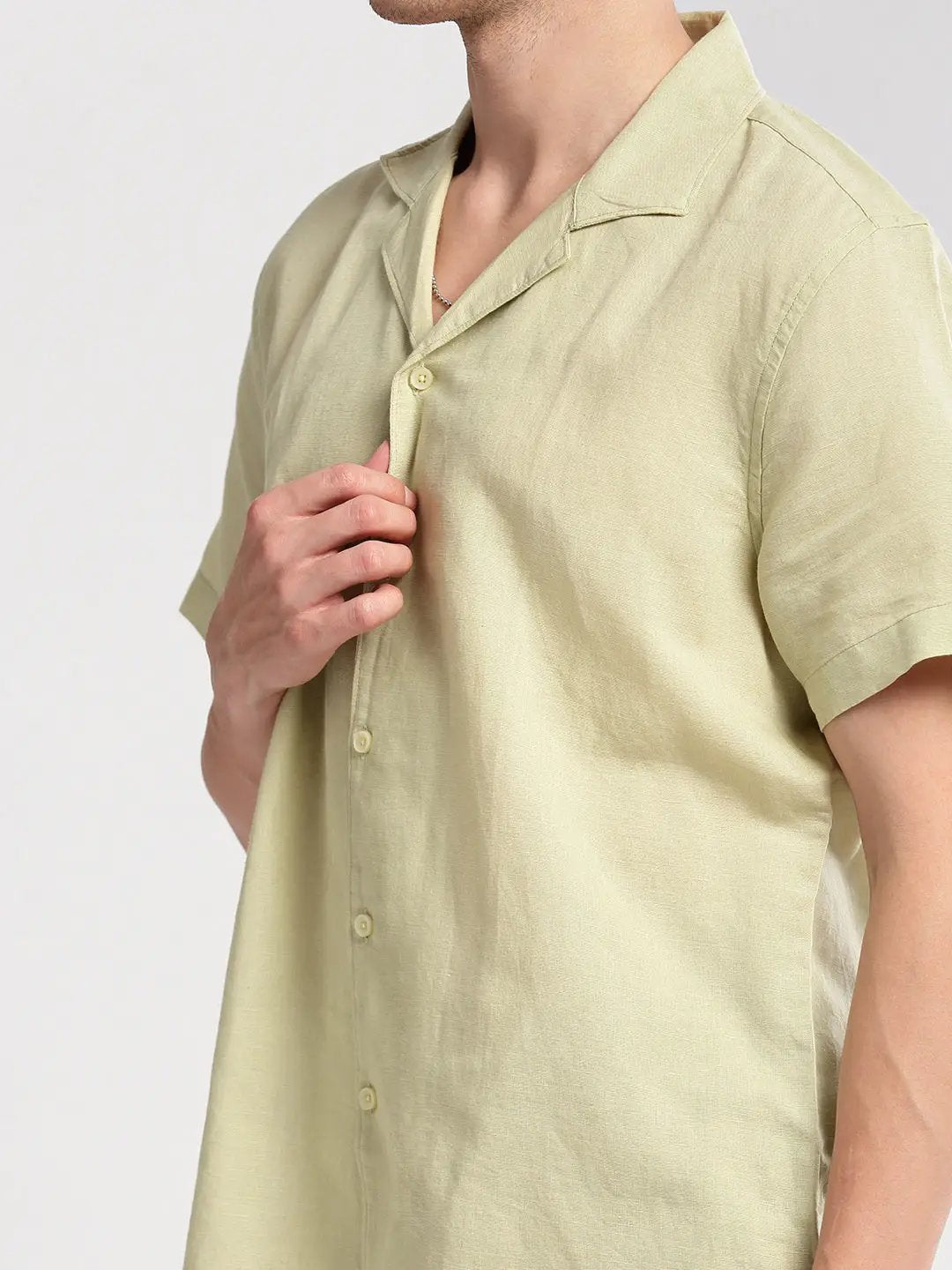 Men's Cuban Collar Solid Green Casual Shirt - from SHOWOFFFF