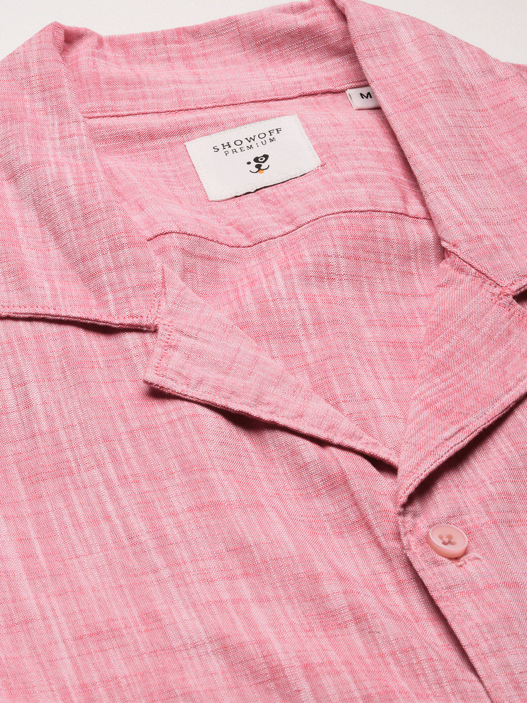 Men's Cuban Collar Solid Pink Casual Shirt