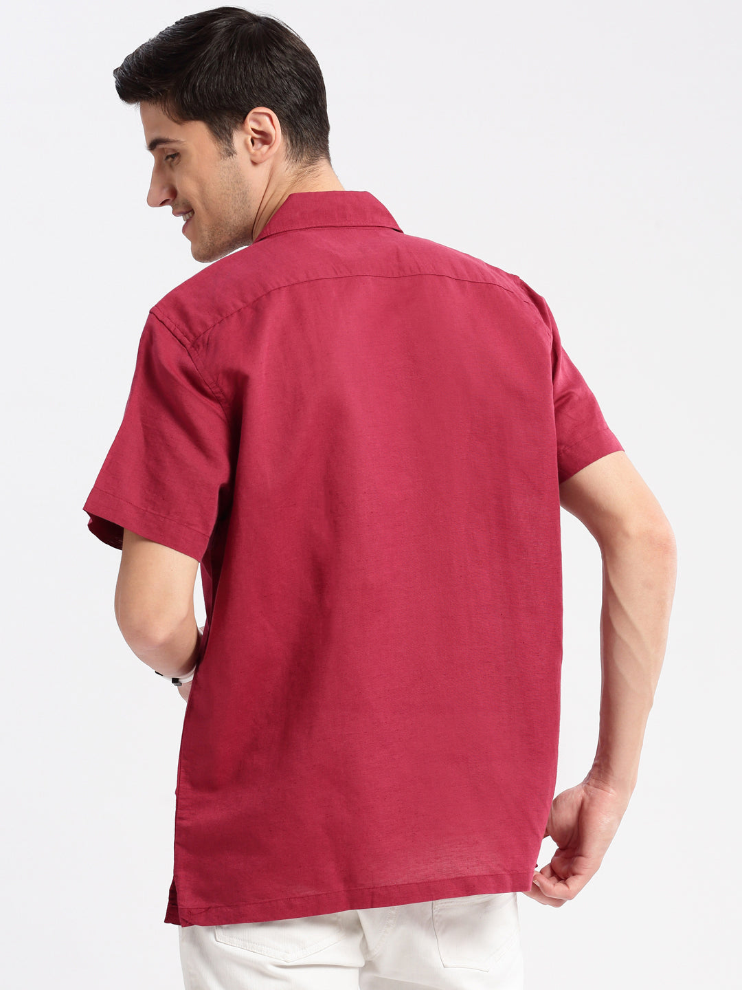Men's Cuban Collar Solid Maroon Casual Shirt