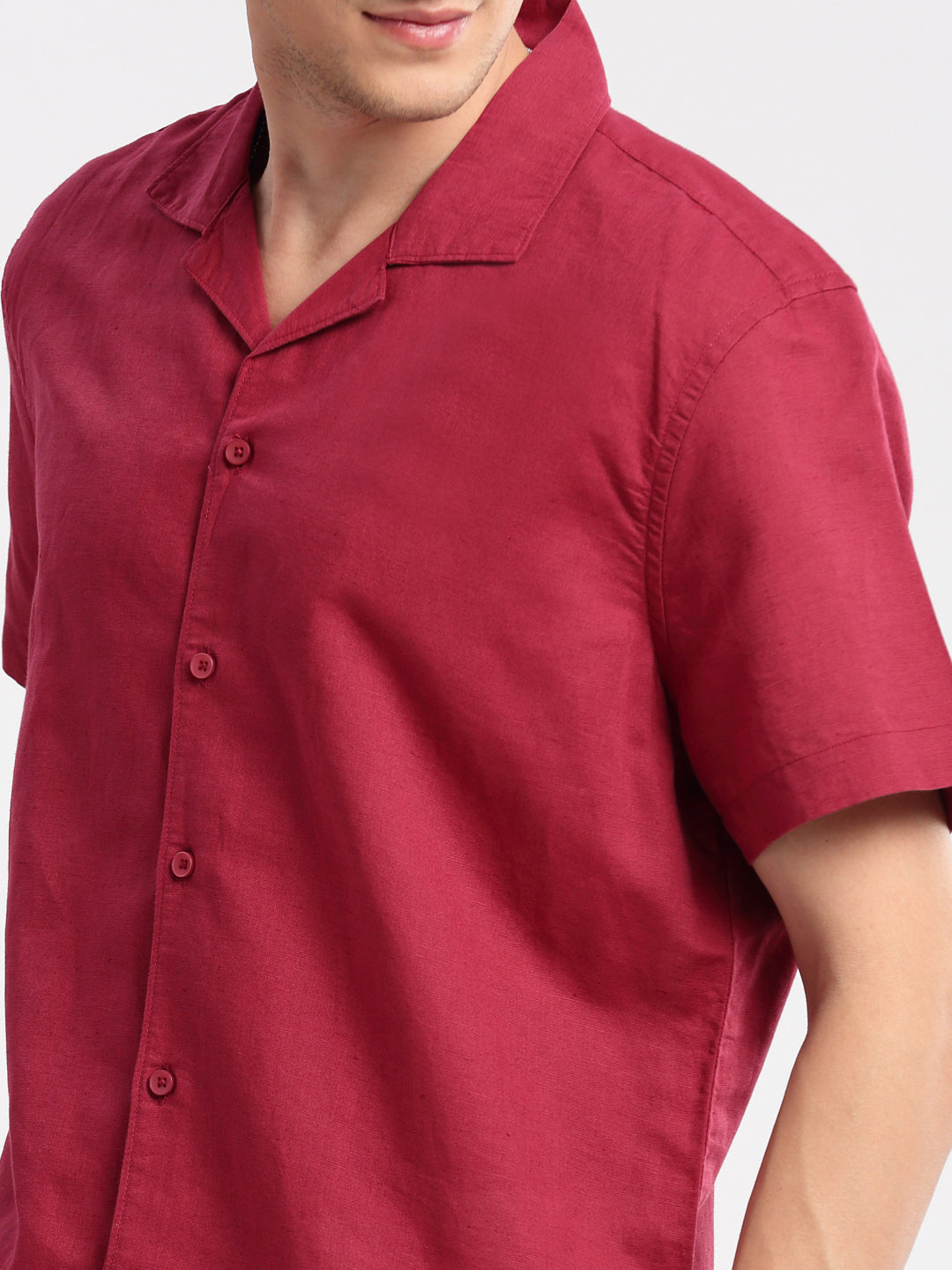 Men's Cuban Collar Solid Maroon Casual Shirt