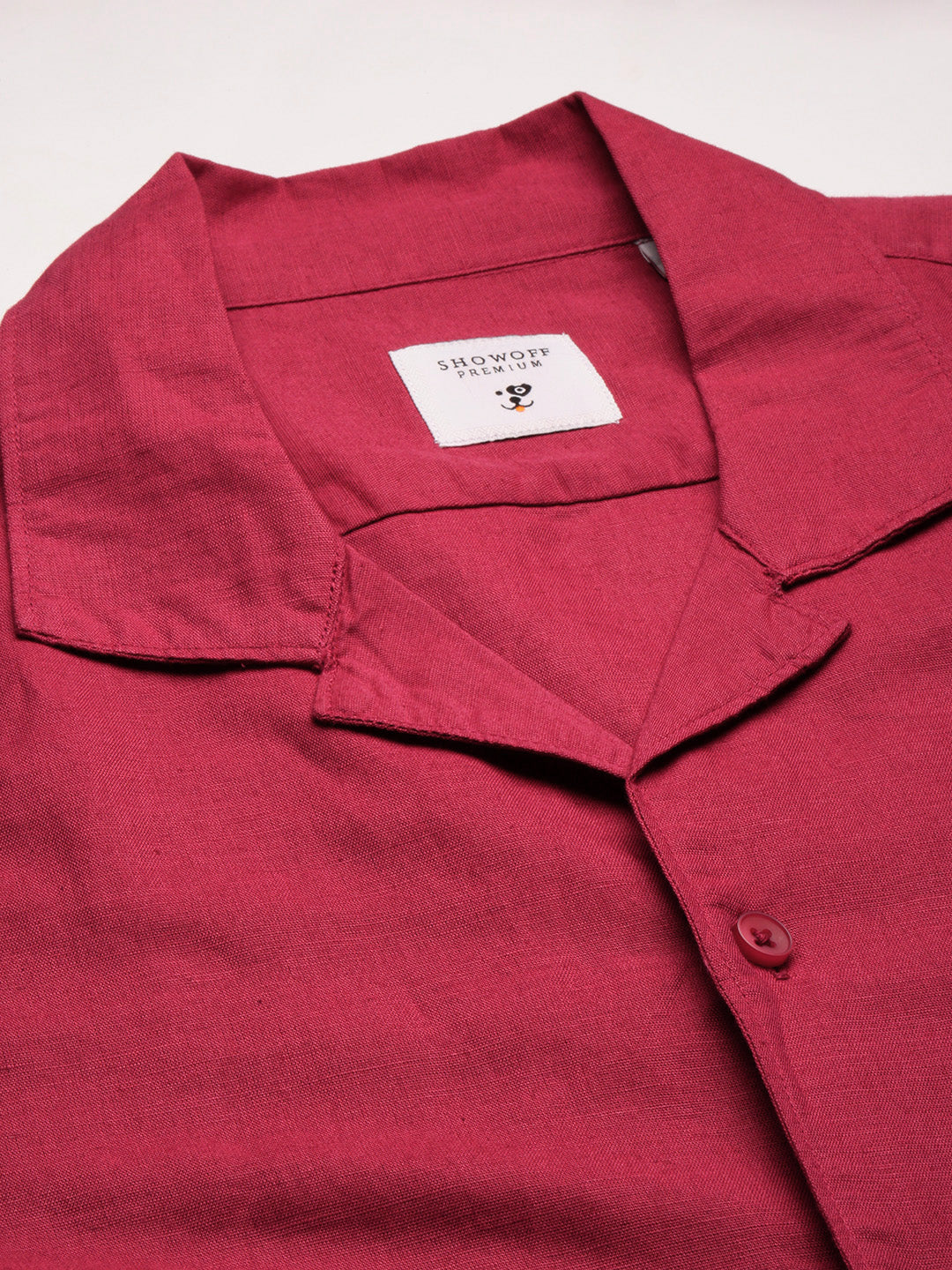 Men's Cuban Collar Solid Maroon Casual Shirt