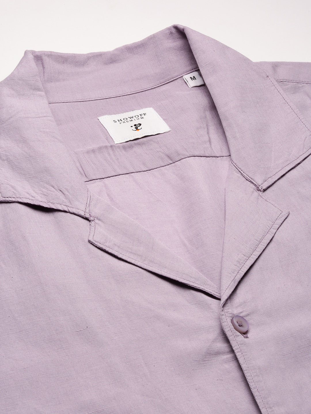 Men's Cuban Collar Solid Lavender Casual Shirt