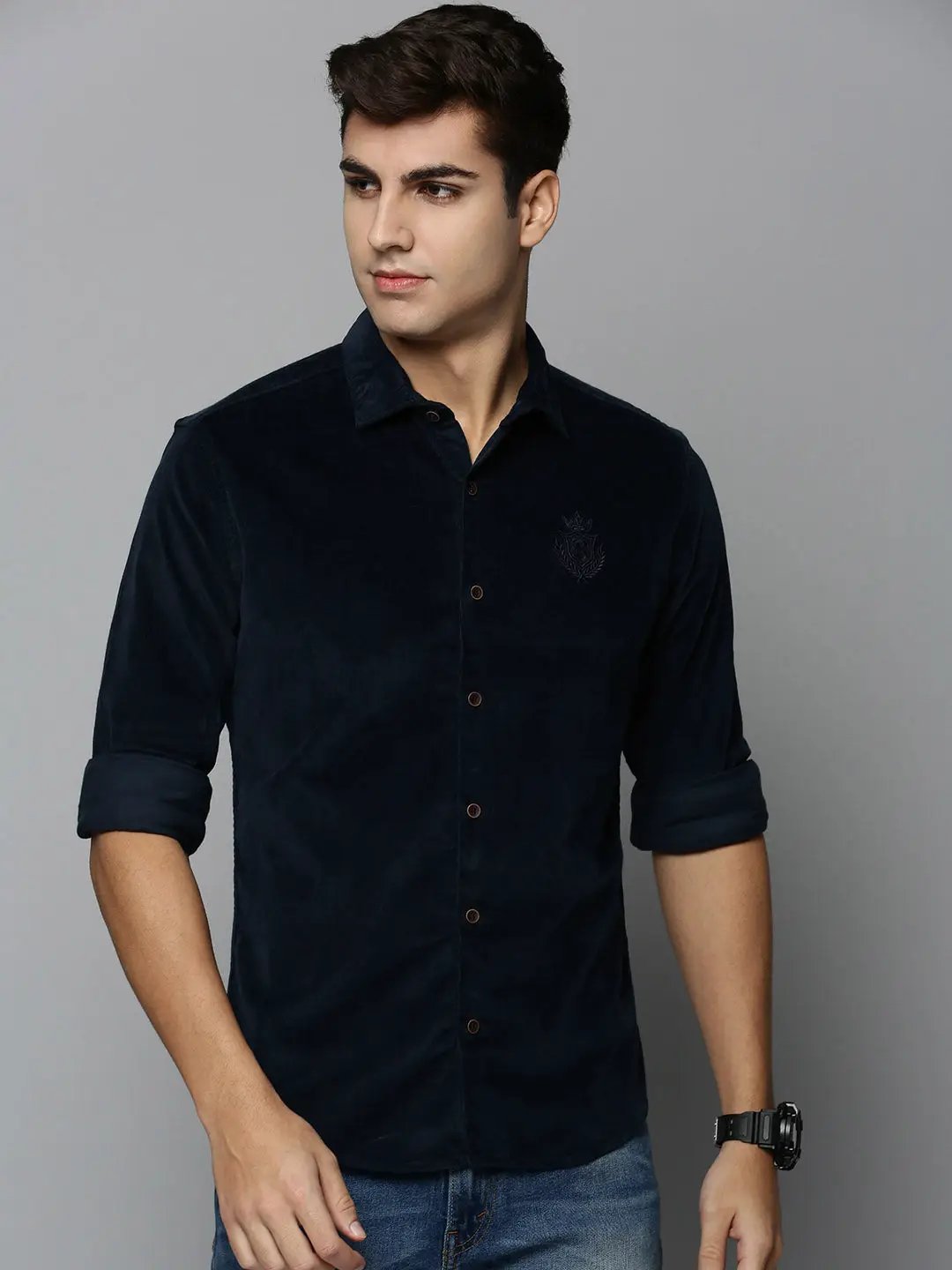 Men's Navy Solid Casual Shirt
