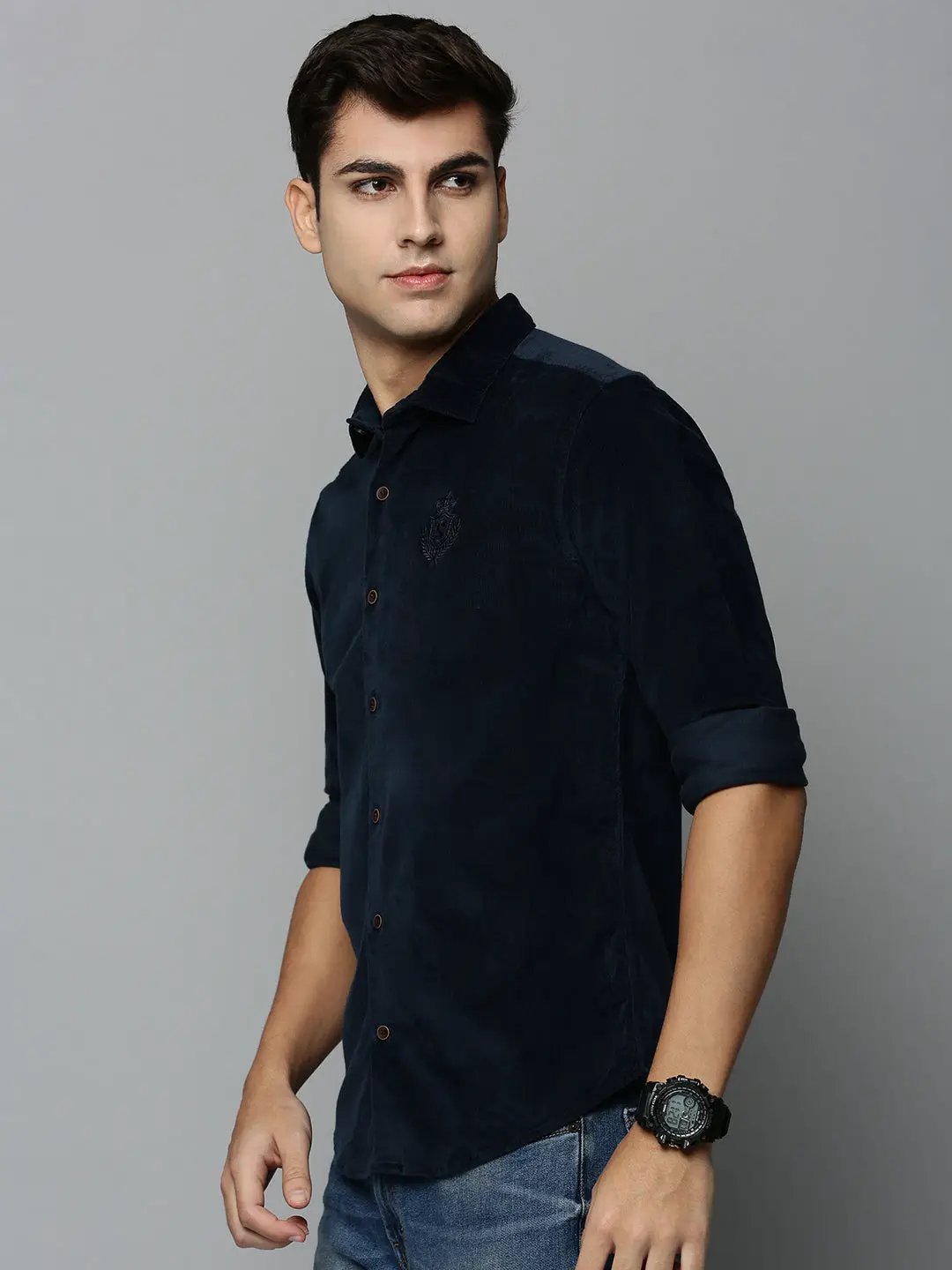 Men's Navy Solid Casual Shirt
